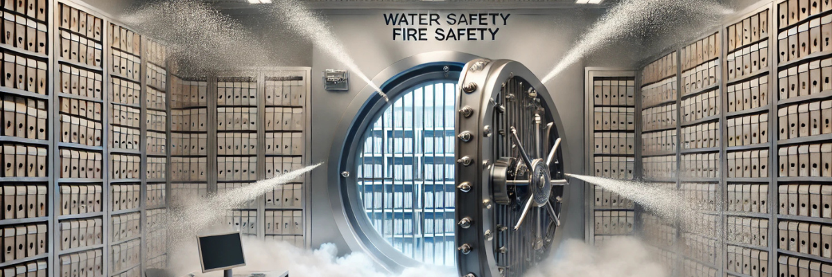 Water mist fire safety system for document vaults